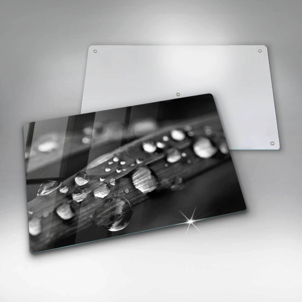 Tagliere in vetro temperato Gocce di rugiada sulle foglie