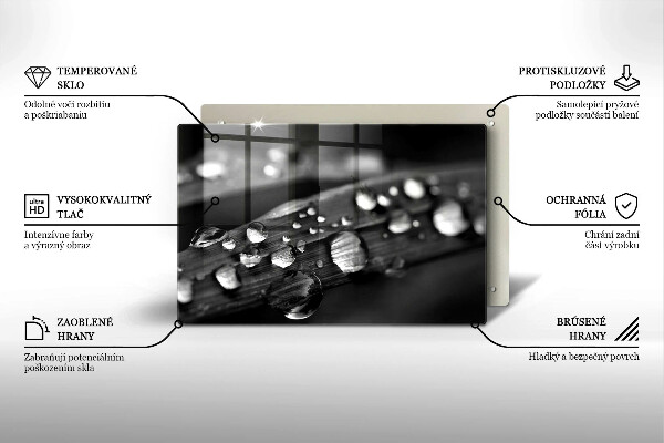 Tagliere in vetro temperato Gocce di rugiada sulle foglie