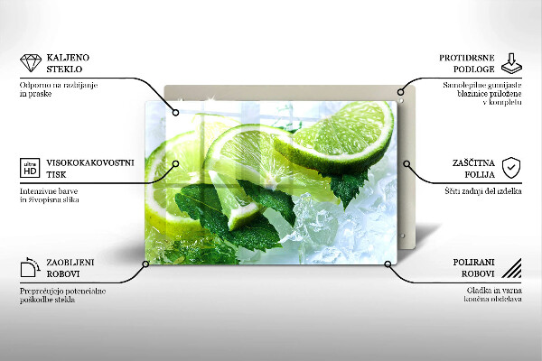 Tagliere in vetro temperato Menta lime e ghiaccio
