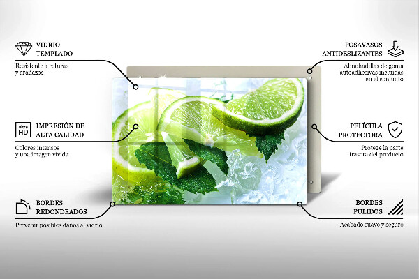 Tagliere in vetro temperato Menta lime e ghiaccio
