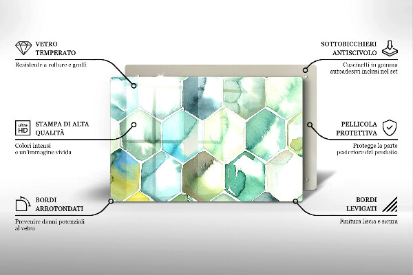Tagliere in vetro Esagoni dell'acquerello