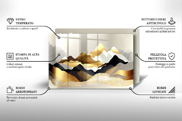 Tagliere in vetro Montagne dorate astratte