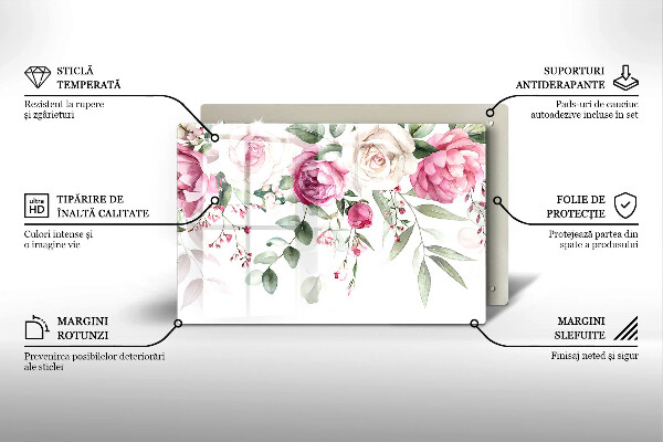 Tagliere in vetro Rose dell'acquerello