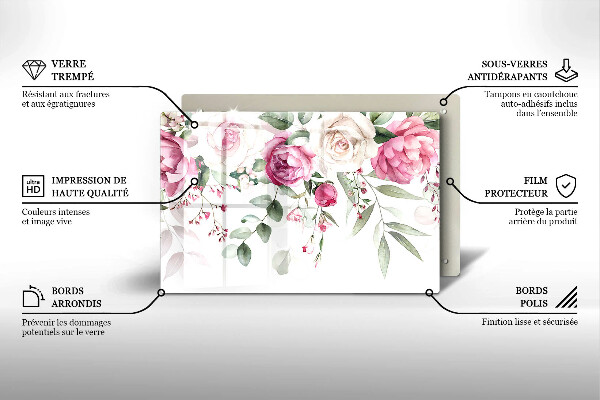 Tagliere in vetro Rose dell'acquerello