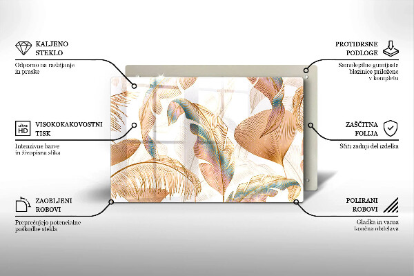 Tagliere in vetro Piume e foglie boho