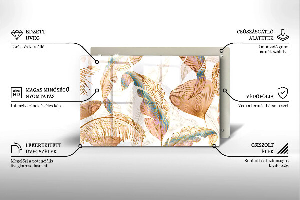 Tagliere in vetro Piume e foglie boho