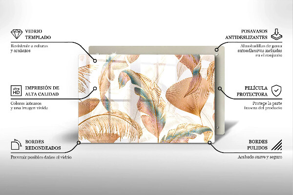 Tagliere in vetro Piume e foglie boho