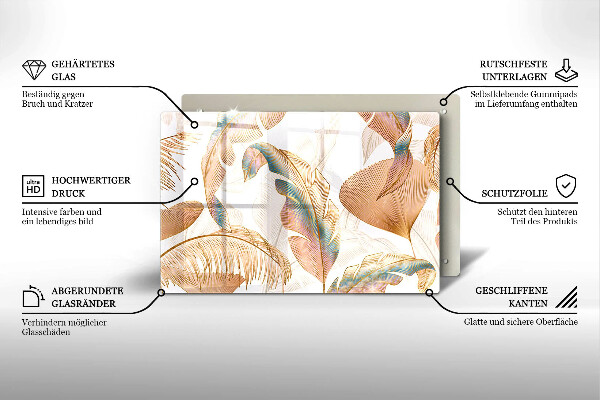 Tagliere in vetro Piume e foglie boho