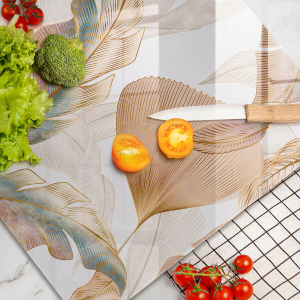 Tagliere in vetro Piume e foglie boho