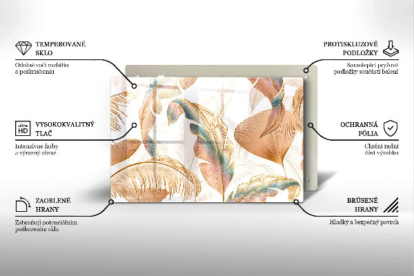 Tagliere in vetro Piume e foglie boho