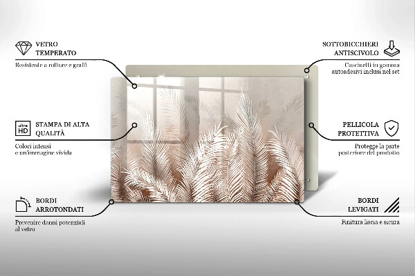 Tagliere in vetro Foglie di vegetazione boho