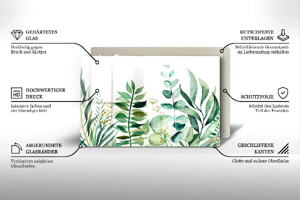 Tagliere in vetro Illustrazione delle foglie delle piante