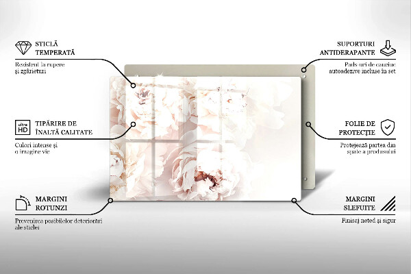 Tagliere in vetro temperato Peonie pastello