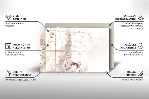 Tagliere in vetro temperato Peonie pastello