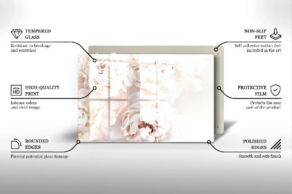 Tagliere in vetro temperato Peonie pastello