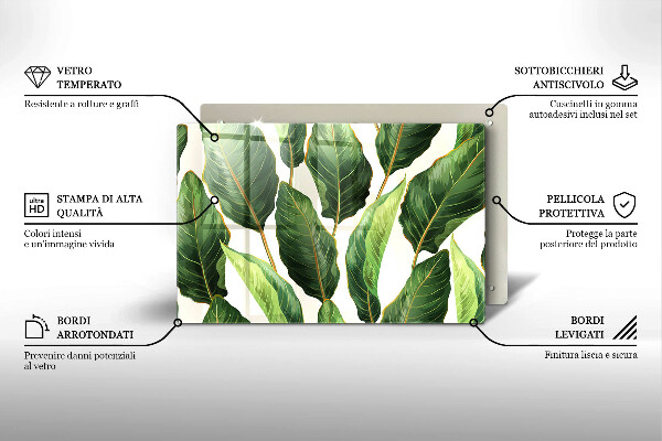 Tagliere in vetro temperato Foglie di banana