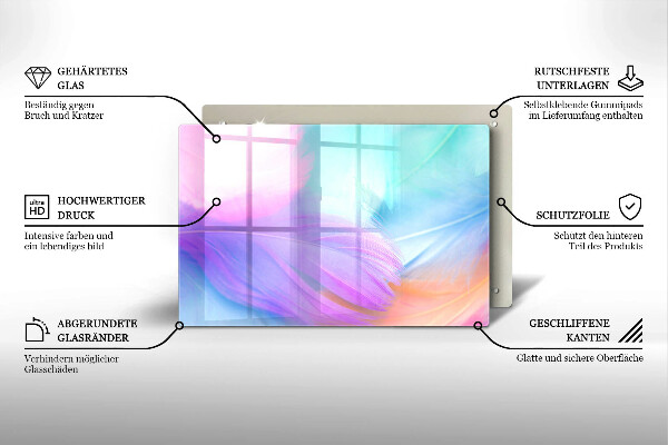 Tagliere in vetro temperato Piume pastello