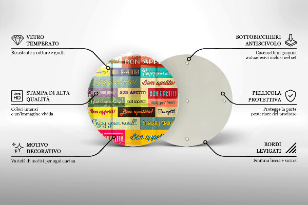 Tagliere in vetro Sottotitoli Buon appetito lingue