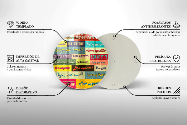 Tagliere in vetro Sottotitoli Buon appetito lingue