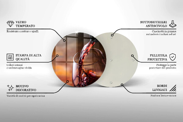 Tagliere in vetro Vino rosso e un bicchiere