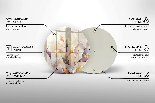 Tagliere in vetro Foglie boho dipinte