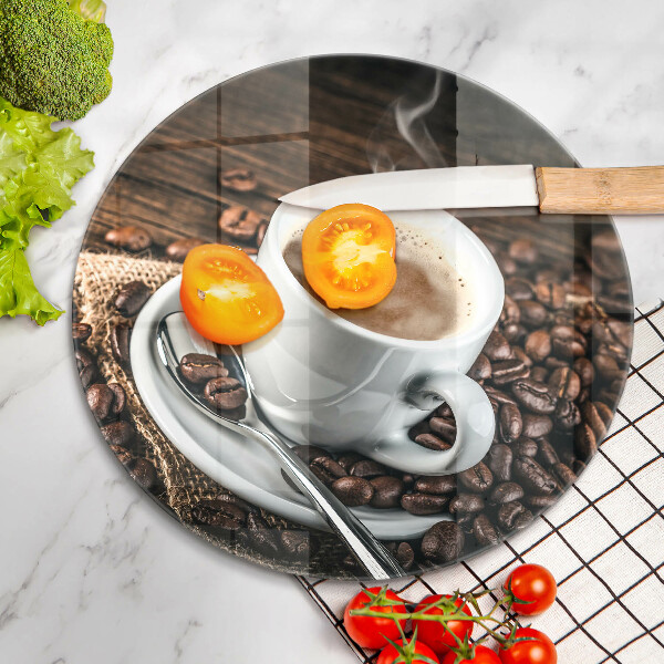 Tagliere in vetro Tazza e chicchi di caffè