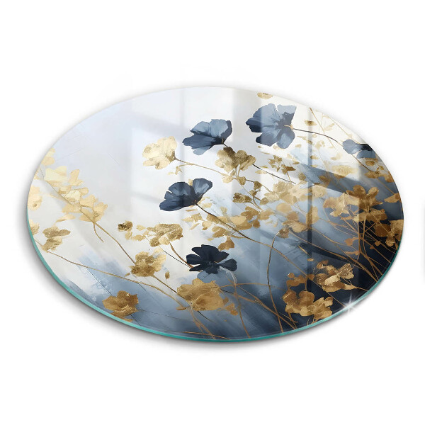 Tagliere in vetro temperato Fiori blu e oro