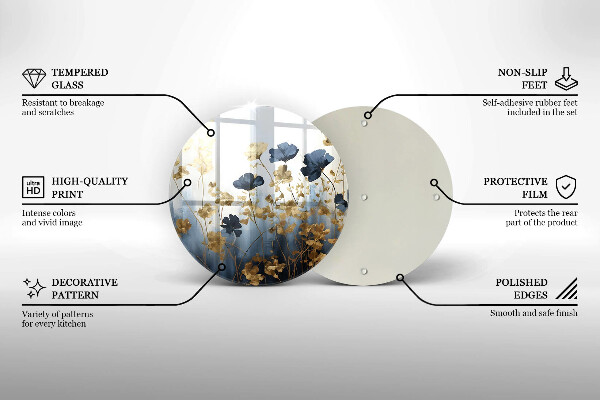 Tagliere in vetro temperato Fiori blu e oro