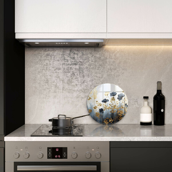 Tagliere in vetro temperato Fiori blu e oro