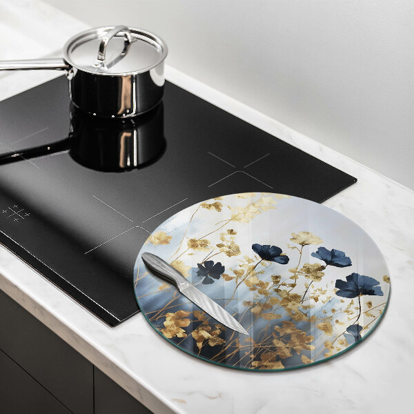 Tagliere in vetro temperato Fiori blu e oro
