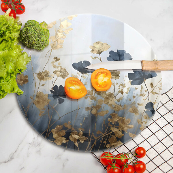 Tagliere in vetro temperato Fiori blu e oro