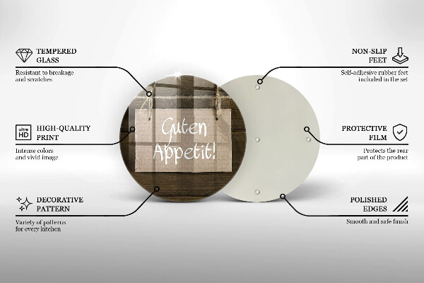 Tagliere in vetro Iscrizione Guten Apetit sulle tavole