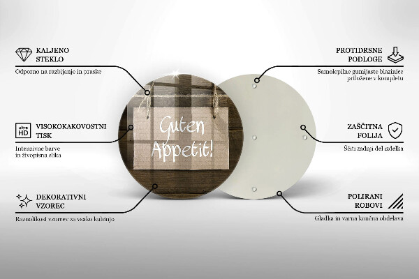 Tagliere in vetro Iscrizione Guten Apetit sulle tavole