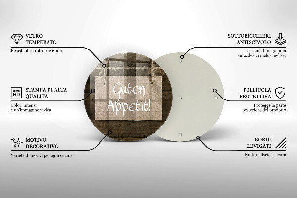 Tagliere in vetro Iscrizione Guten Apetit sulle tavole