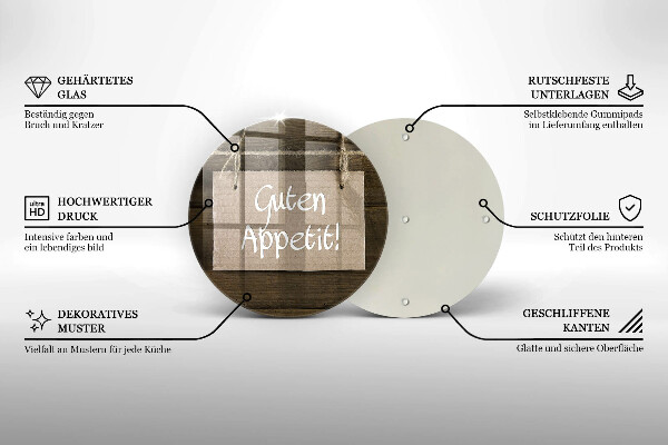 Tagliere in vetro Iscrizione Guten Apetit sulle tavole