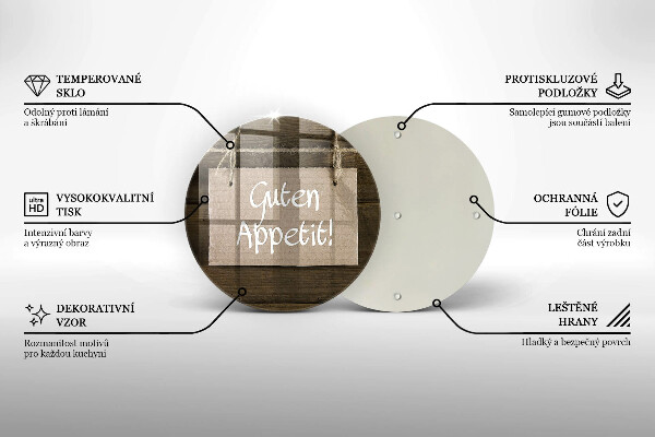 Tagliere in vetro Iscrizione Guten Apetit sulle tavole