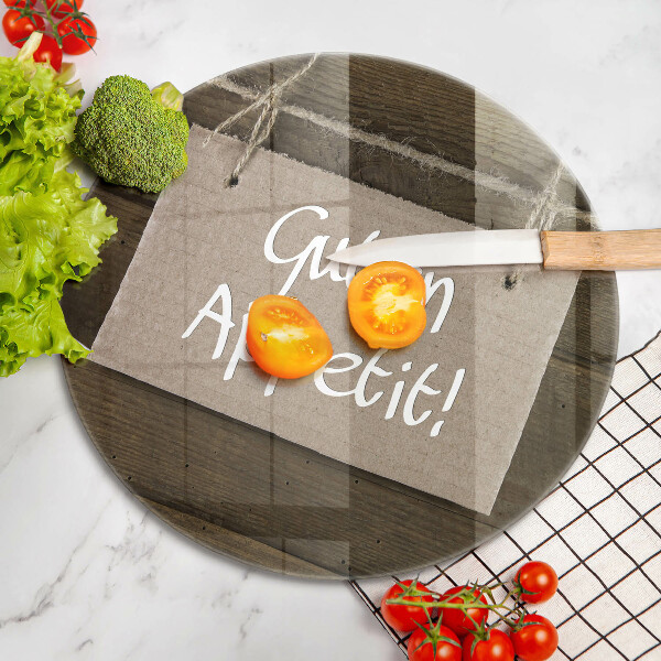 Tagliere in vetro Iscrizione Guten Apetit sulle tavole