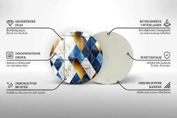 Tagliere in vetro temperato Rombi di marmo dorato