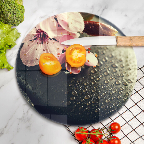 Tagliere in vetro temperato Fiori pietre zen