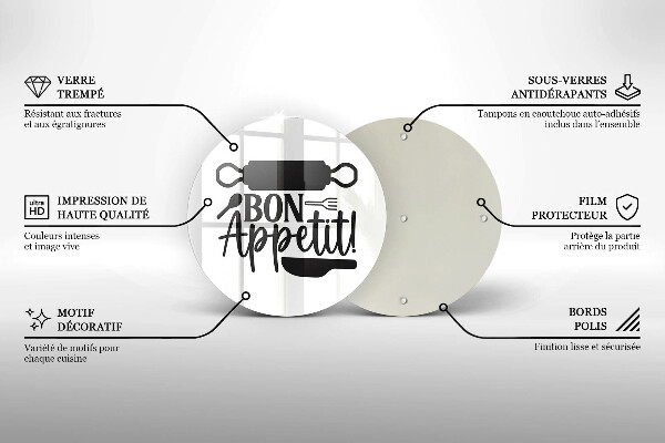 Tagliere in vetro temperato Iscrizione Bon Appetit