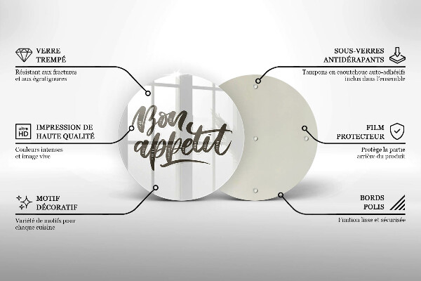 Tagliere in vetro temperato Iscrizione Bon Appetit