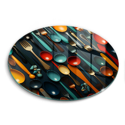 Tagliere in vetro temperato Cucchiai e forchette colorati
