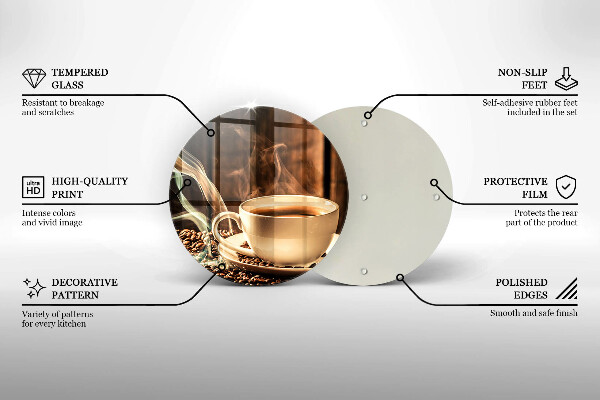 Tagliere in vetro temperato Tazza e chicchi di caffè