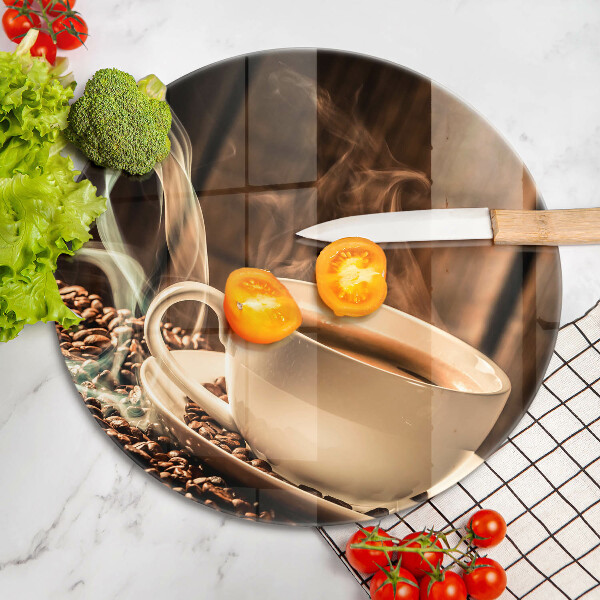 Tagliere in vetro temperato Tazza e chicchi di caffè