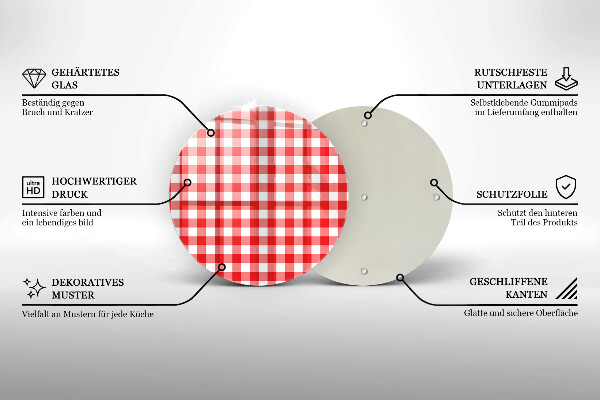 Tagliere in vetro temperato Motivo a quadretti rossi e bianchi