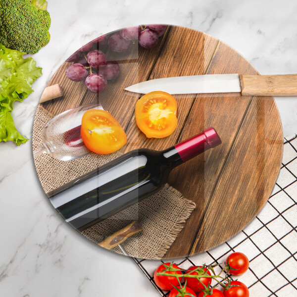 Tagliere in vetro temperato Una bottiglia di vino rosso