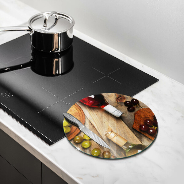 Tagliere in vetro temperato Bottiglie di vino e uva