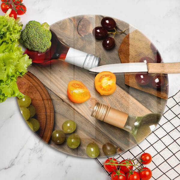 Tagliere in vetro temperato Bottiglie di vino e uva