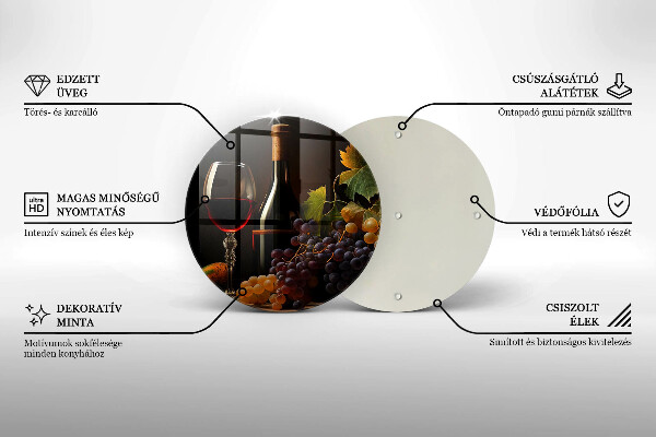 Tagliere in vetro temperato Bicchiere di vino e uva