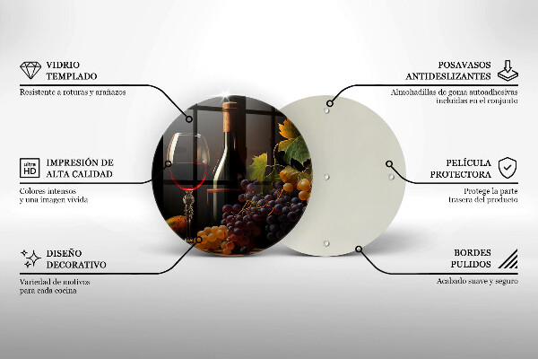 Tagliere in vetro temperato Bicchiere di vino e uva